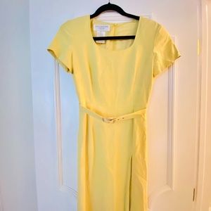 Jones New York Yellow Belted Silk Linen Dress